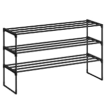 SONGMICS Scarpiera a 3 Ripiani, Scaffale Portascarpe in Metallo, per 16-20 Paia di Scarpe, Verticale o Capovolto, Impilabile, Ingresso, 30 x 92 x 55 cm, Nero LSA303B02