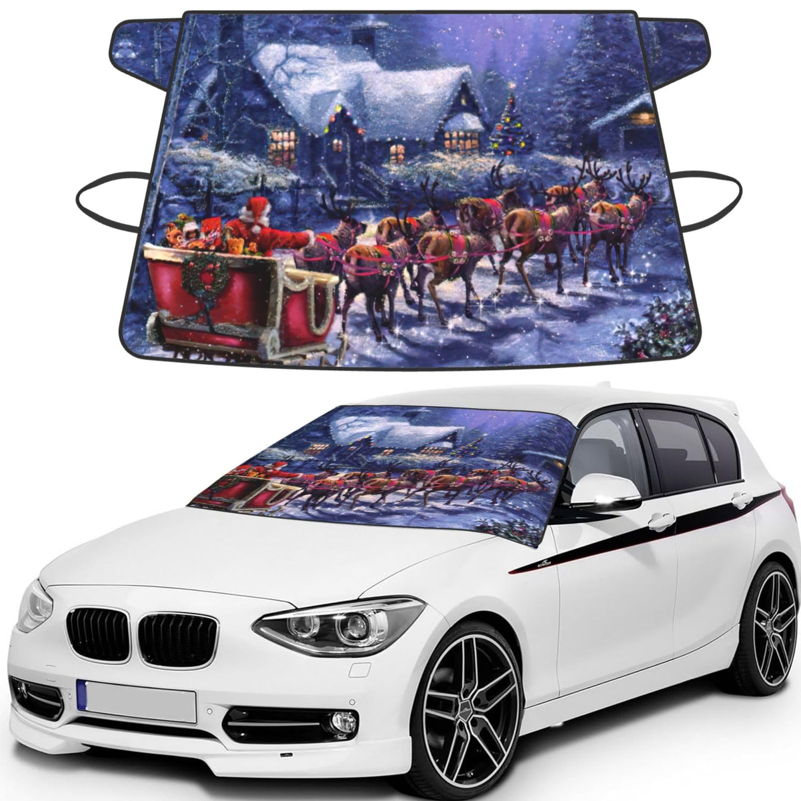 Evita raspar el hielo con este protector de nieve para coche con estampado navideño de ciervo 8