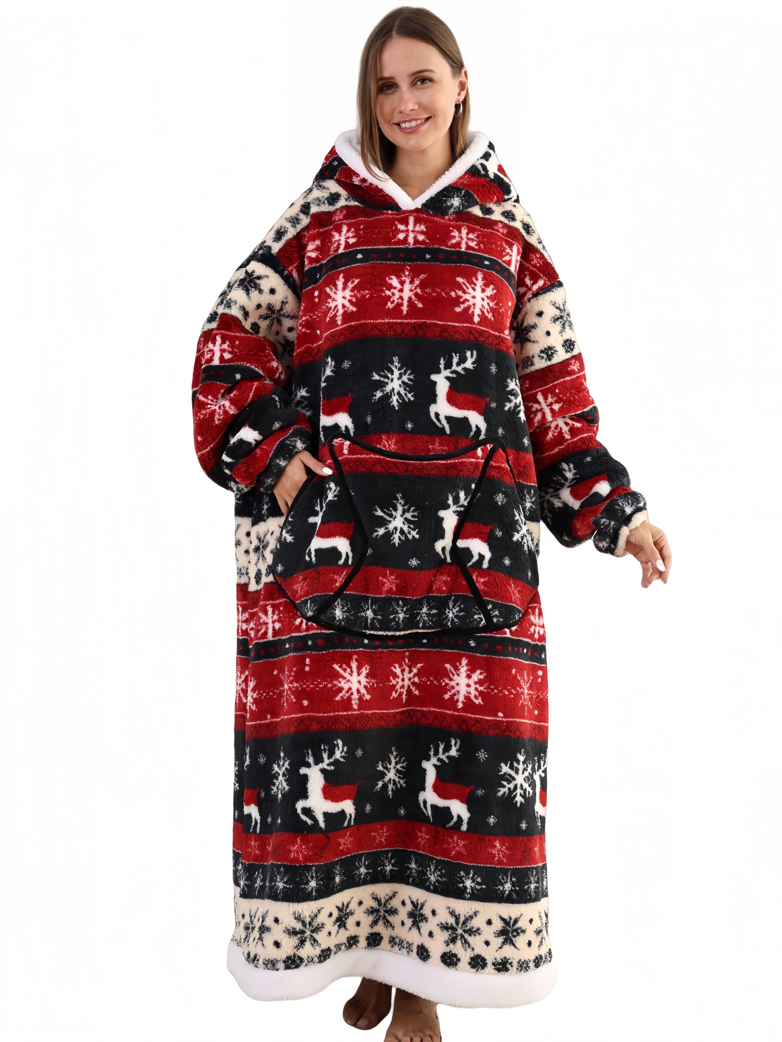 Pterygoid Extra Long Oversized Blanket Hoodie,Hooded Wearable Blanket with Sleeves for Women and Men,Soft Fleece Giant Sweatshirt with Pocket Gift for Adult Teenager - Image 2