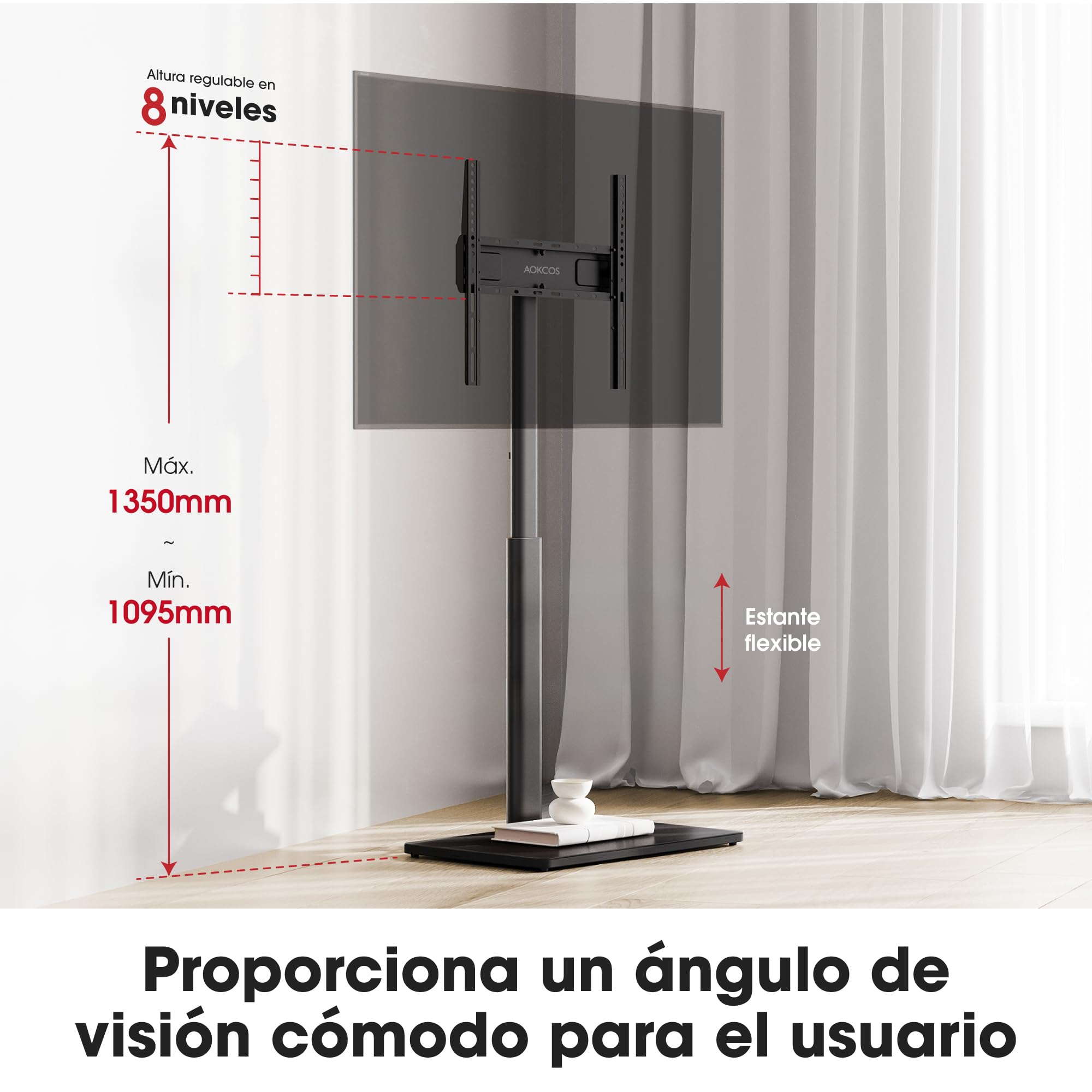 AOKCOS Soporte TV Pie Suelo para 32-55 65 70 Pulgadas, Inclinable Giratorio Altura Ajustable, Universal máx VESA 400x400mm 40kg