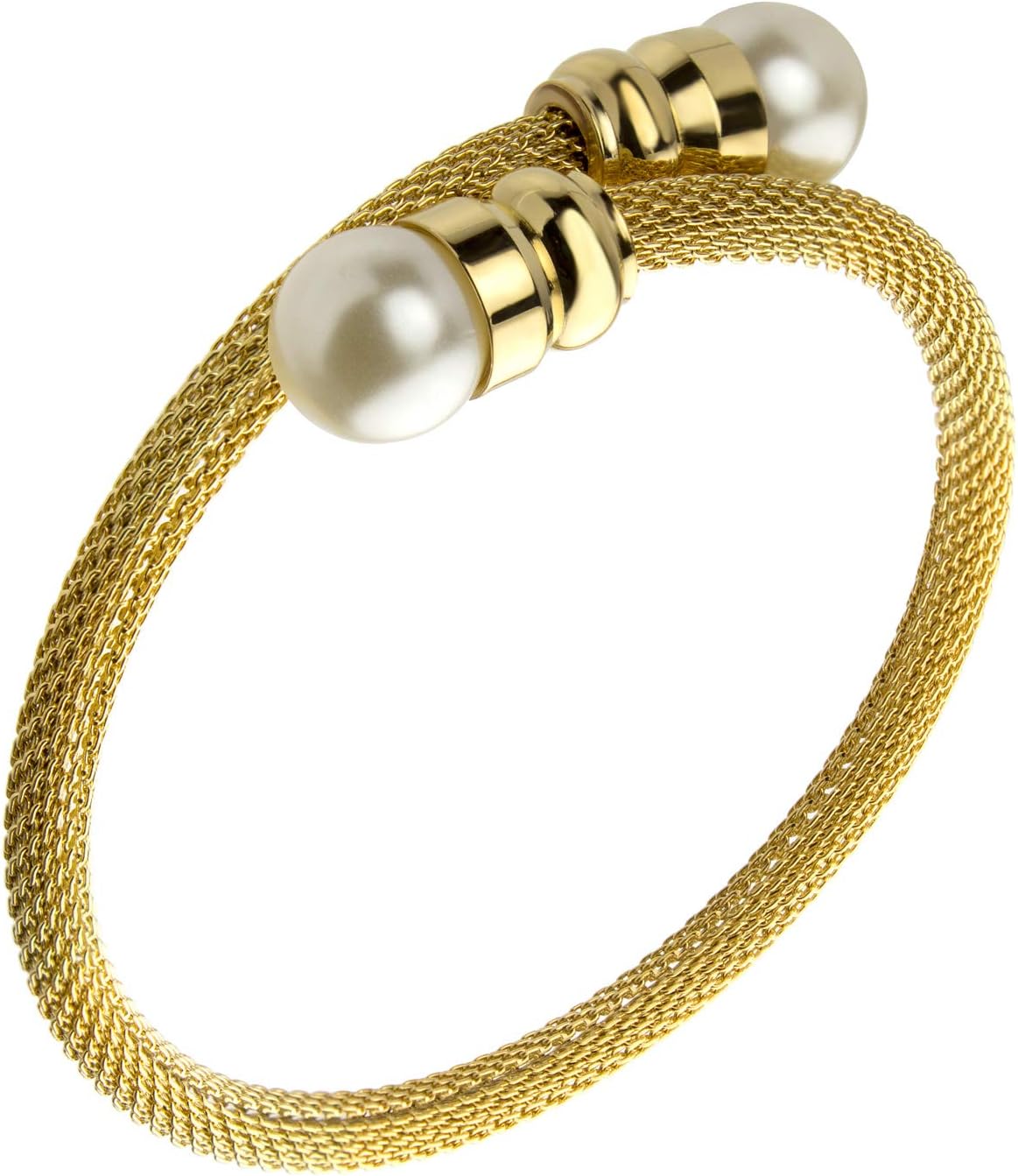 555Jewelry Adjustable Twisted Cable Wire & Pearls Bangle Bracelet Cuff for Women