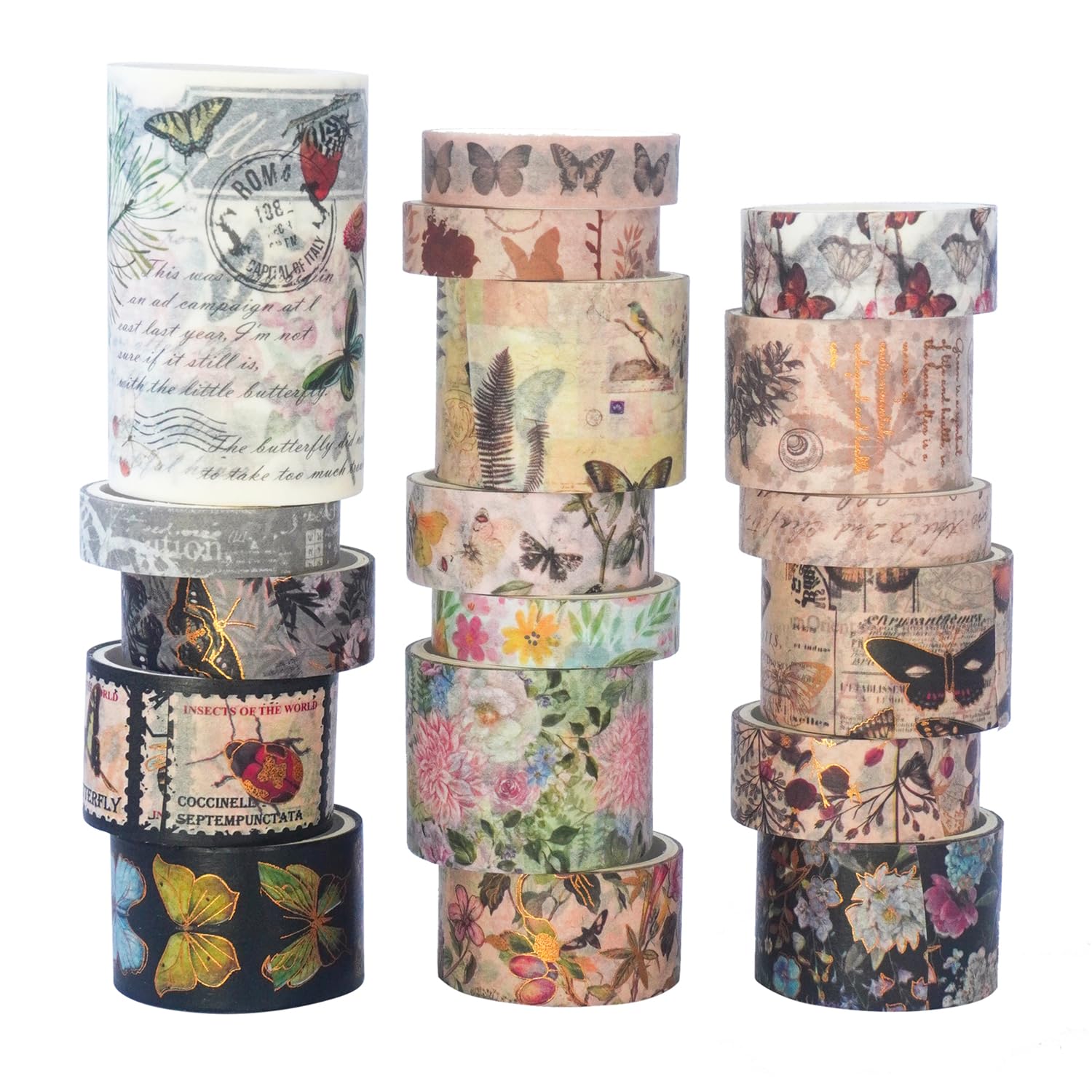 HASTHIP® 18 Rolls Vintage Washi Tape, 6 Sizes Floral Butterfly Botanical Flower with Gold and Silver Print Writable Tapes for Scrapbook, Craft, Scrapbooking Supplies (B0CCNJV1X6) Amazon Price History, Amazon Price Tracker