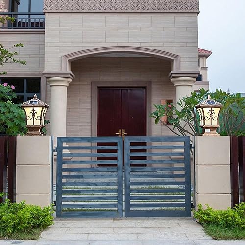 Miniatura 2 de Spuik Lámpara de poste solar vintage para exteriores, paquete de 2 lámparas solares vintage con sensor de luz solar de columna para jardín, paisaje,