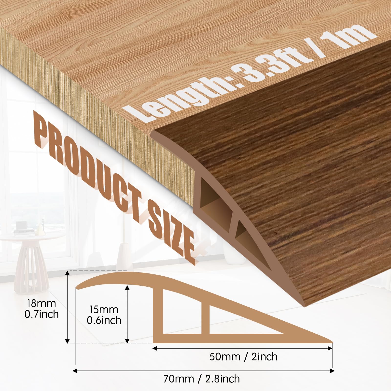Floor Transition Strips Double Sided Self Adhesive Door Threshold Strips for Doorways Laminate Threshold for Gaps Carpet Floor Tiles - Image 2