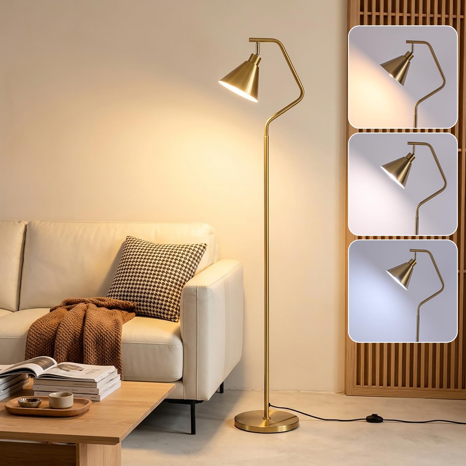 Gold Standing Lamps with Rotatable Shade,Foot Switch,Bulb Included