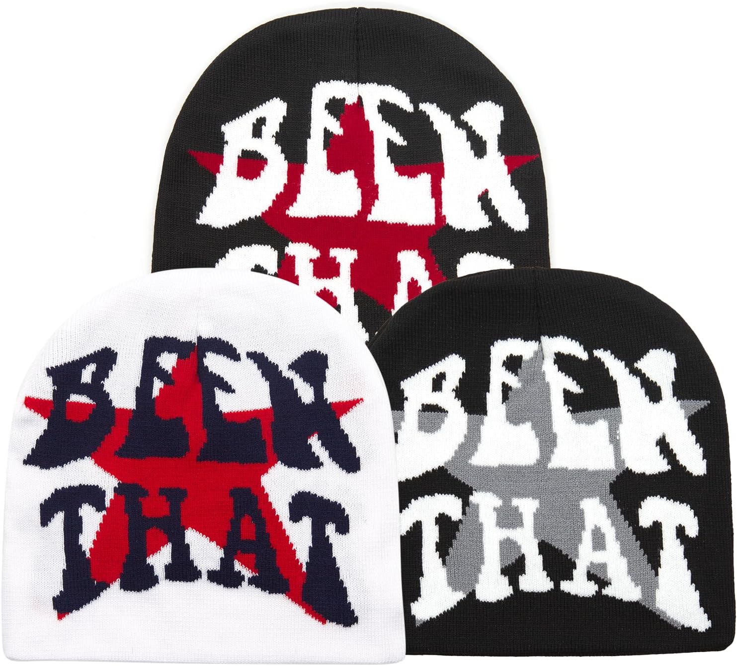 YAMEIZE Star Beanie Hat for Men Women - Letter Graphic Beanies Soft Slouchy Cool Knitted Hat Grunge Rap Skull Cap - Image 4