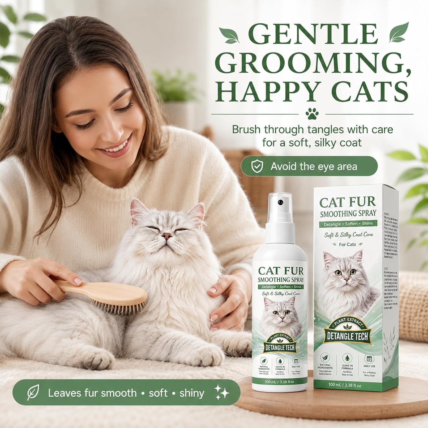 Cat Detangler Spray – Pet Hair Remover Spray for Cats & Daily Coat Care to Detangle Knots, Reduce Loose Fur & Deliver a Soft, Silky & Shiny Coat image 3