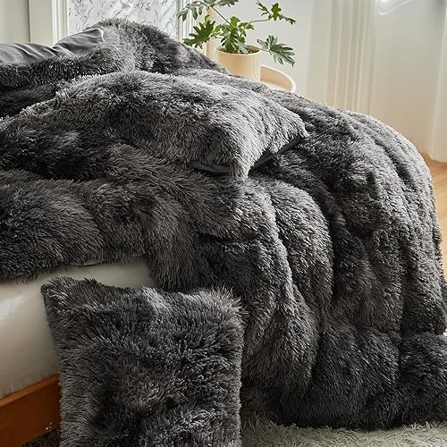 Miniatura 6 de RYNGHIPY Juego de ropa de cama de felpa de pelo largo con estampado de vaca negra y blanca, juego de funda de edredón con diseño de vaca lechera