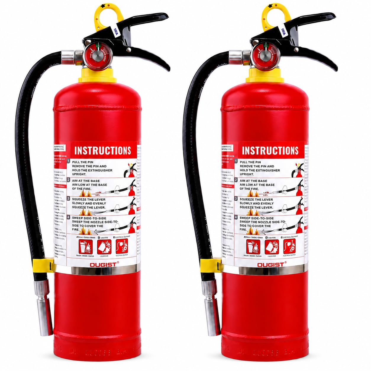 Ougist ABC ​Dry Chemical Fire Extinguisher, 5 lb – 2-A:10-B：C Rated for Home, Office &amp; Vehicle, Quick Release, Easy-Grip Handle, Ideal for Electrical &amp; Grease Fires, Model FF2KG 2Pack
