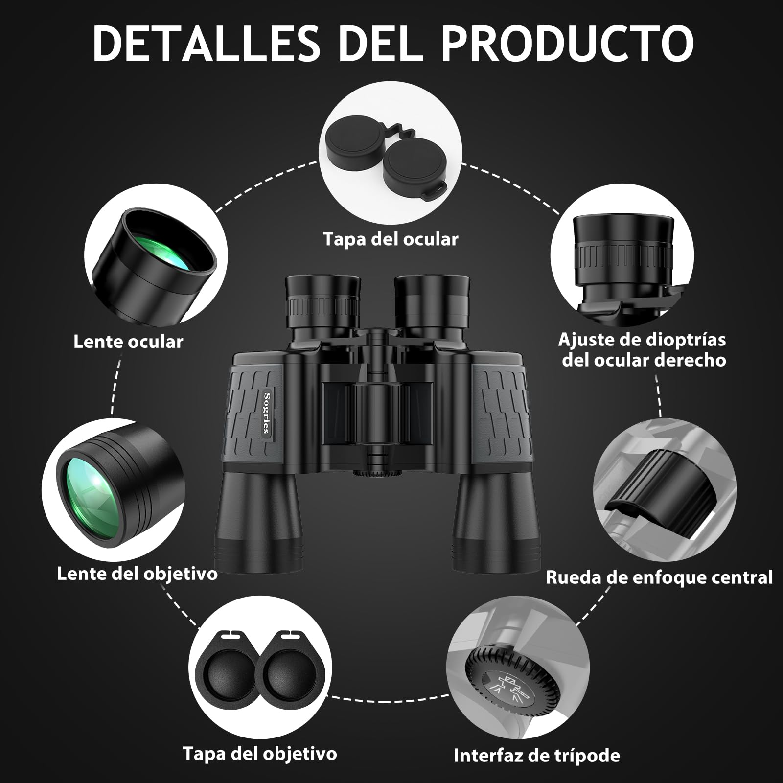 Prismáticos HD 10x50 para adultos, potentes, impermeables y compactos, para observación de aves, caza, viajes, visión con poca luz, agarre antideslizante, aspecto duradero