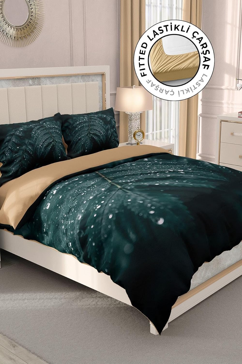 MONOHOME%100 Pamuk Saten Çift Kişilik Nevresim Takımı Drop Leave, MONOHOME33187