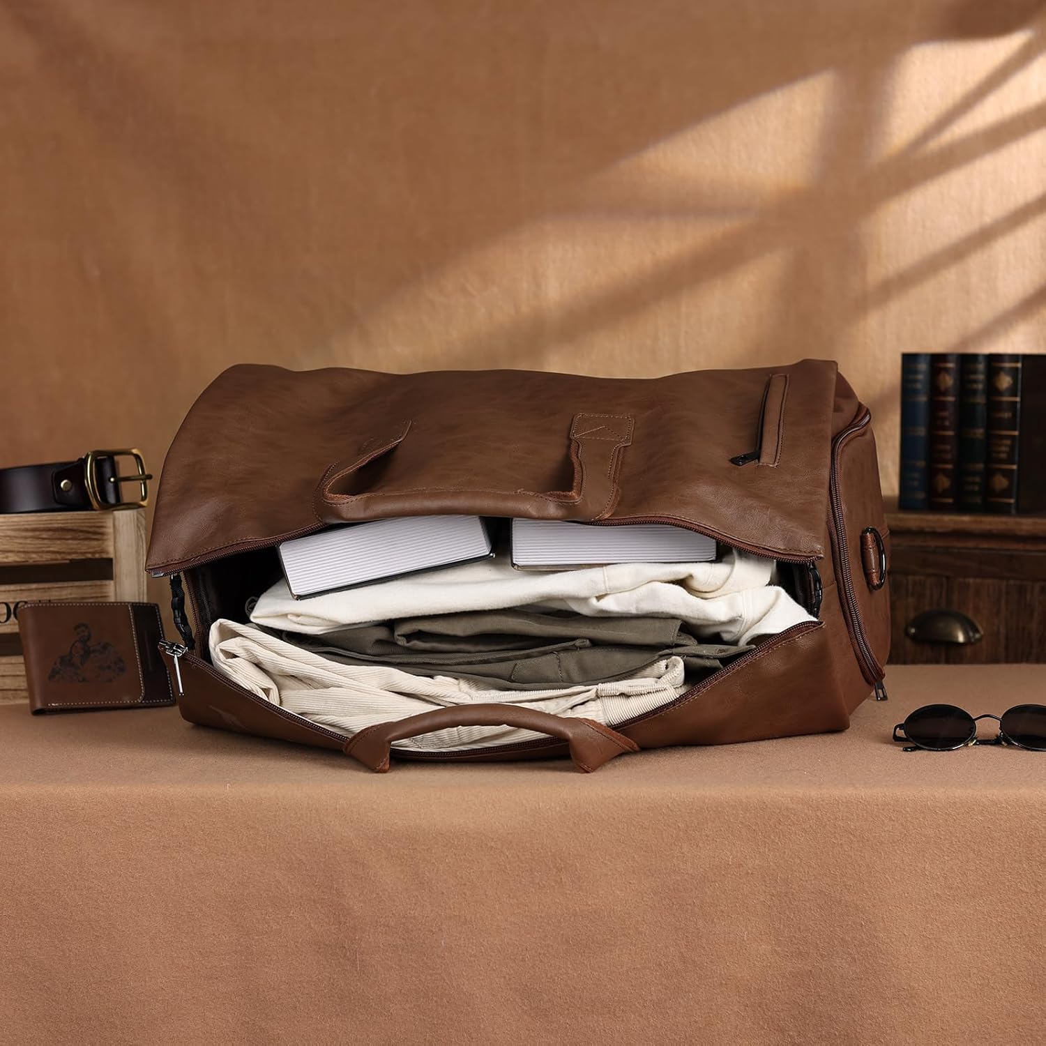 Personalized Travel Duffle Bag for Men: Custom Leather Gym Sports Bag with Name - for Overnight Weekend Holiday - for Father Husband Sport Traveler Lover