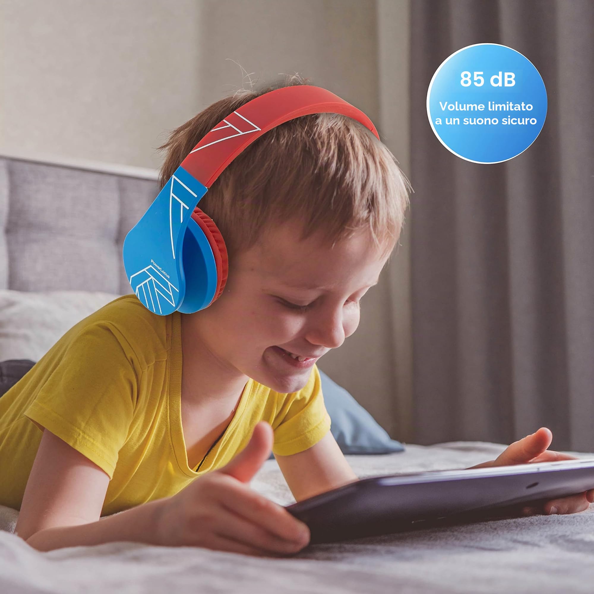 PowerLocus Cuffie Bluetooth per Bambini, Cuffie Senza Fili Over-Ear con Microfono, limitatore di volume a 85 dB, Cuffie Wireless Pieghevoli e Regolabili per Ragazzi e Ragazze per Cellulari/Tablet/PC
