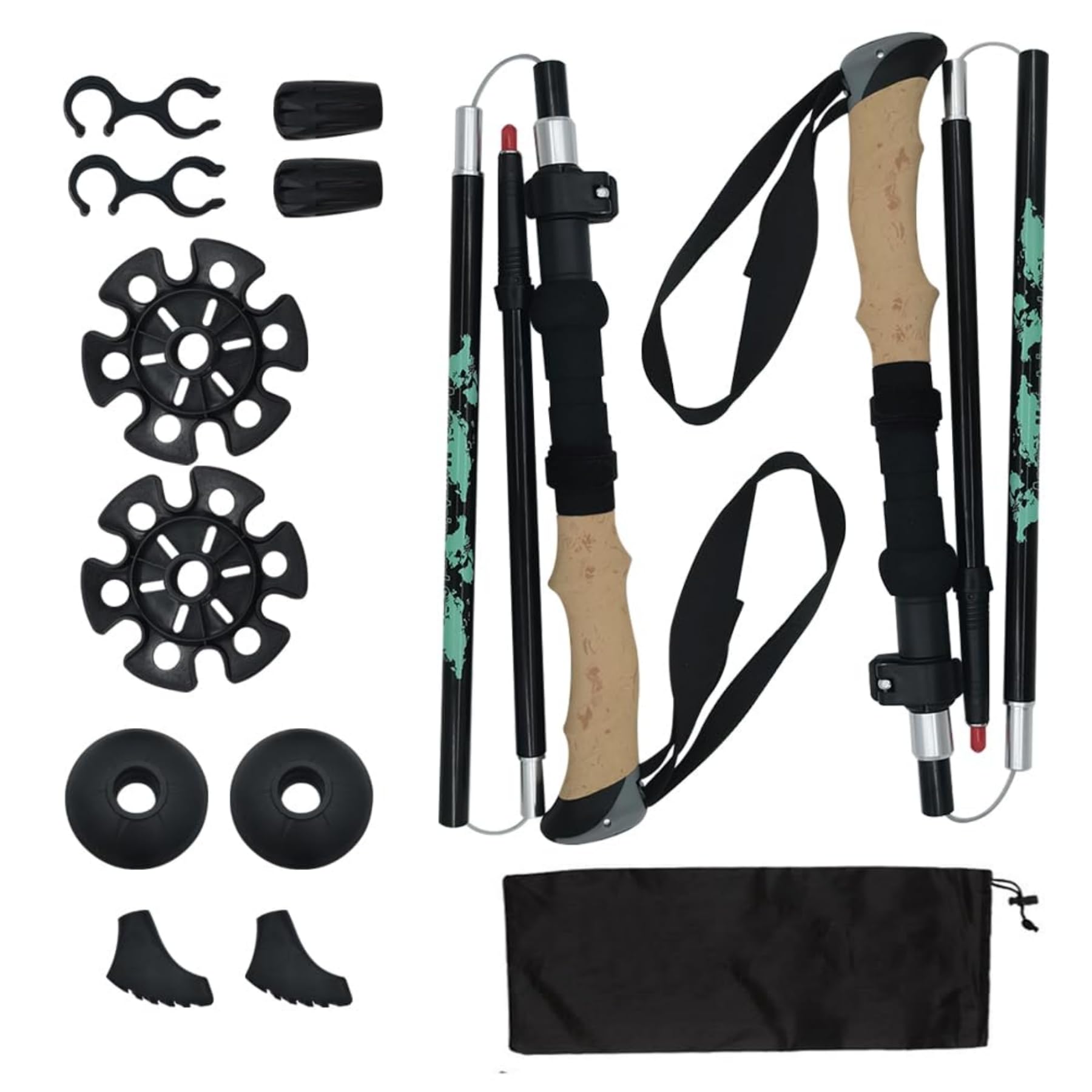 JT-HLM 2 Pack Aluminum Lightweight Collapsible Walking Sticks, Trekking Poles for Hiking, Camping & Backpacking