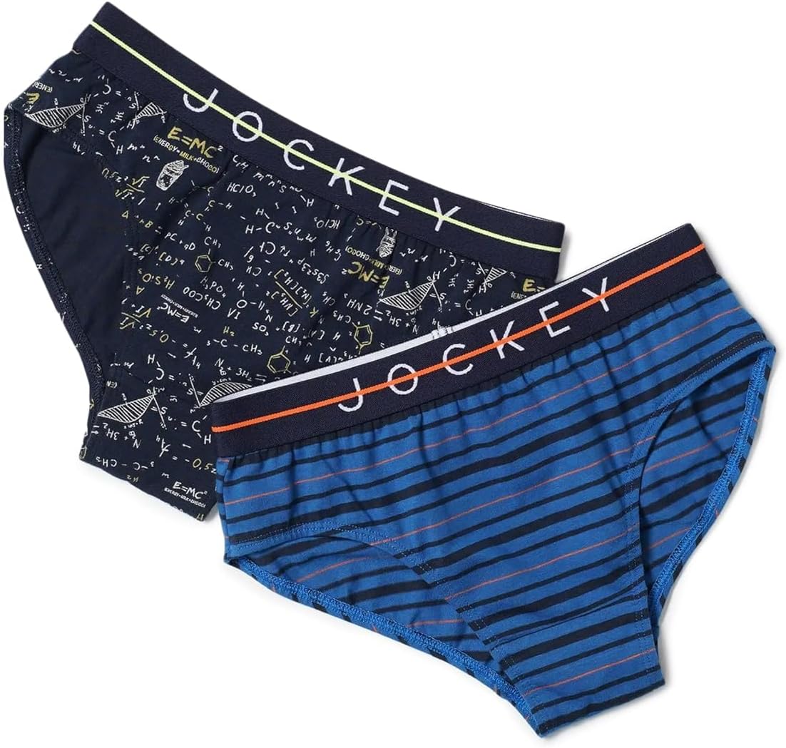 JockeyNB01 Boy's Super Combed Cotton Elastane Stretch Printed Brief with Ultrasoft Waistband (Pack of 2_Colors & Prints May Vary)