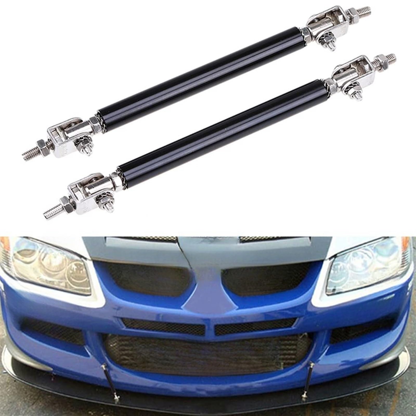 THE WHITE SHOP 2PCS Adjustable 8"-11" Splitter Strut Rods, Automotive Front Lip Strut Rod Bumper Splitter Universal Tie Support Bars Fit for Most Cars (Color : Black)