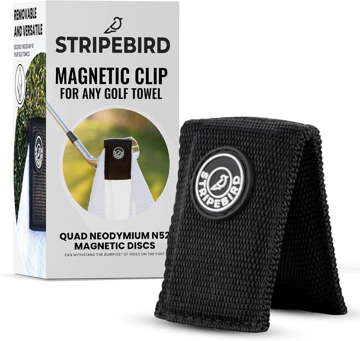Stripebird Magnetic Clip for Any Towel (Black) - Highest Strength Magnet for Golf Towel - Removable - Golf Towels for Men