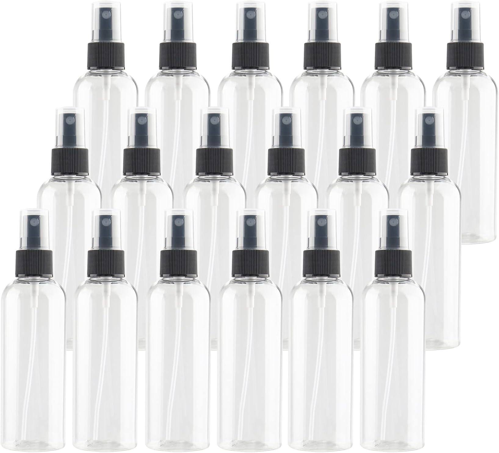 24 Pieces Empty 100 ml Clear PET Plastic Fine Mist Pump Spray Bottles with Black Top Portable Sprayer for Perfume Water Cosmetic Travel Containers Refillable, 2x Funnel