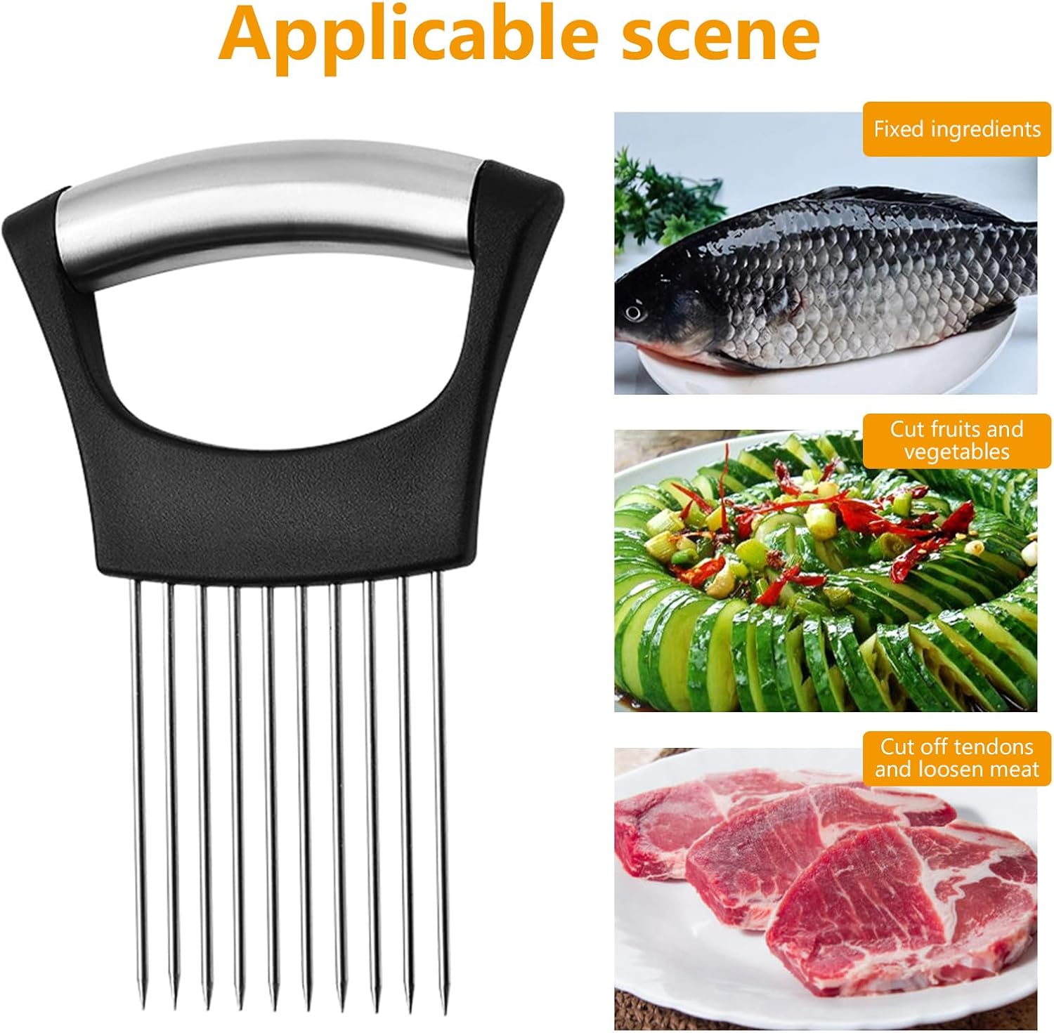 Onion Holder for Slicing, Stainless Steel Onion Slice Holder, Tomato Slicer Cutter, Vegetable Fruit Cutter for Potato, Tomatoes, Meat (2)