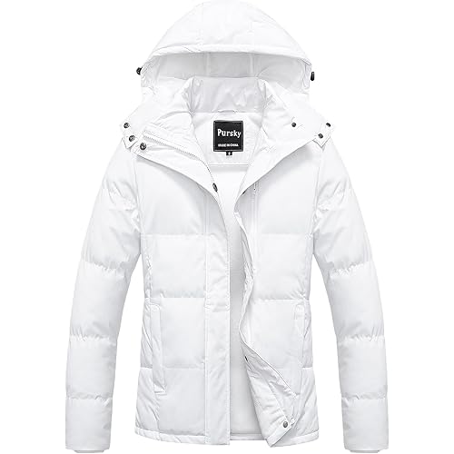 Pursky Women's Warm Winter Thicken Coat Waterproof Cropped Jackets Parka With Removable Hood