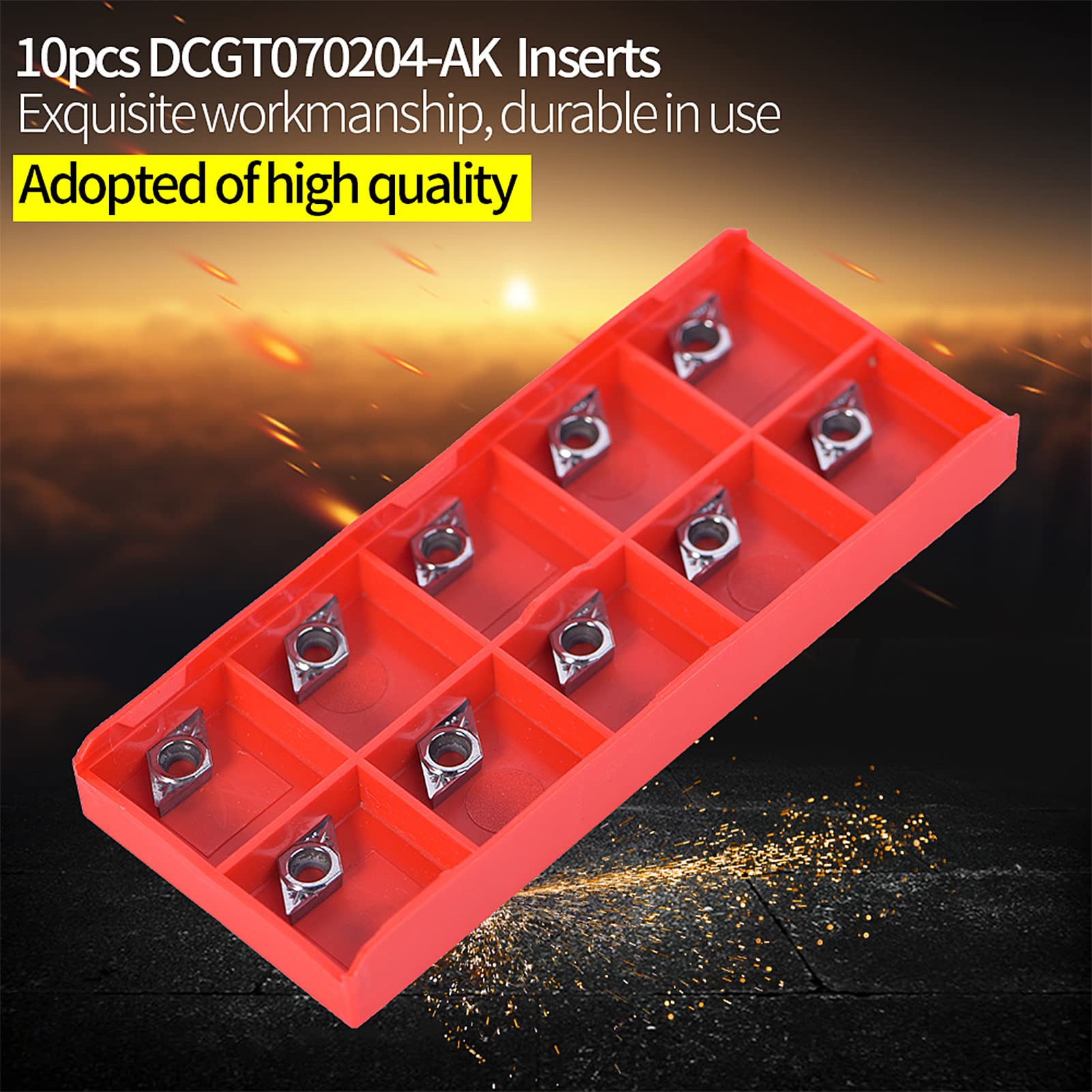 10 pcs CNC Carbide Inserts Blade Cutter for Lathe Turning Tool with Box, Material, Durability and Heat, Suitable for Aluminum and Copper Processing, Easy to Use, 55