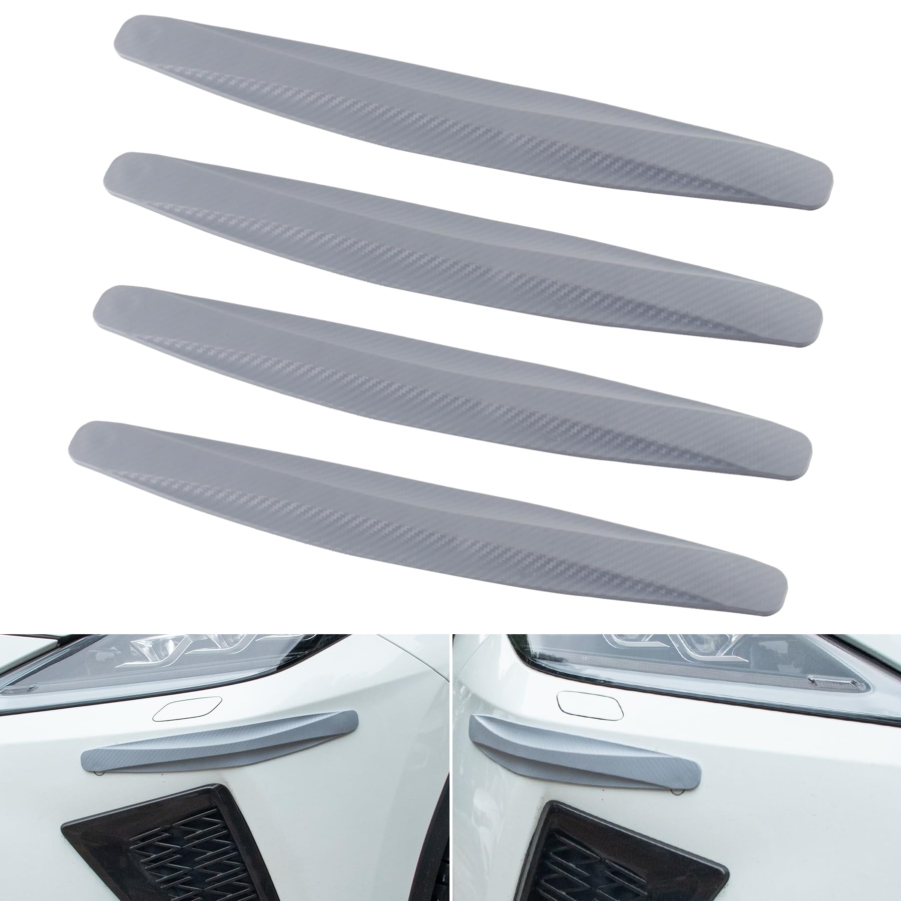 BJSIA 4PCS Rear Bumper Car Protector Strip, Anti-Collision Patch, Front and Back Corner Bumper Strip Anti-Scratch Trim Tape Carbon Fiber Textured, Universal for Cars, SUVs, Trucks 15.9" x 2.08" (Gray)