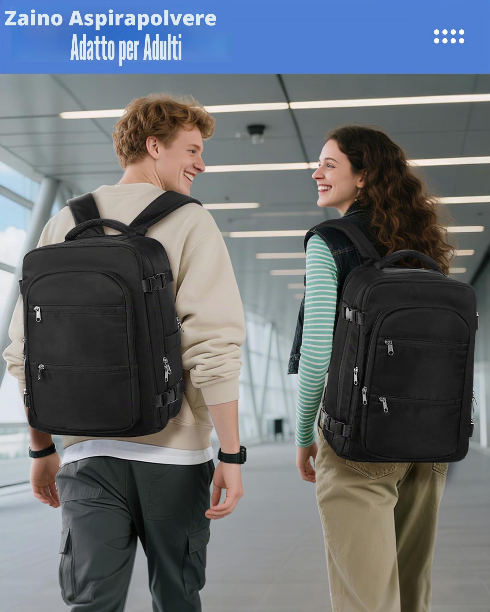 Zaino Ryanair 40x30x20 Sottovuoto con pompa,Wizzair Sottovuoto da viaggio Bagaglio a Mano con compressione sottovuoto,Zaino Donna Zaino Casual Laptop 14 Pollici,Nero