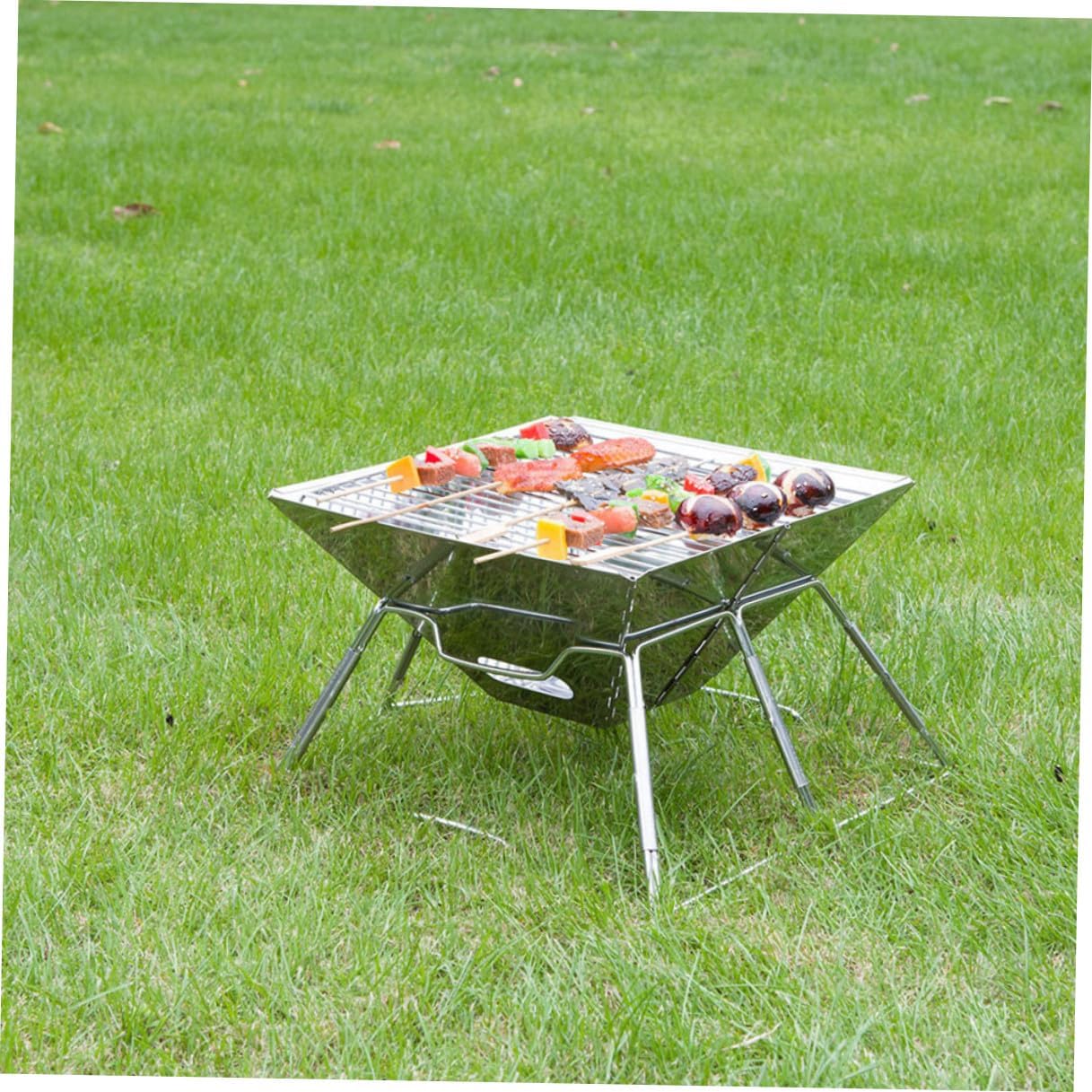 Portable Folding Wear-resistant Barbecue Grill Professional Camping Supply Outdoor Picnic Stove with Foldable Rack for Hiking and Tailgating
