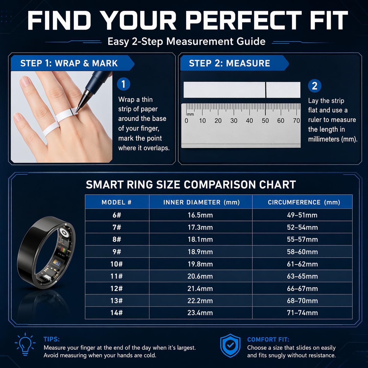 Anello intelligente per monitoraggio della salute da donna e uomo, IP68, impermeabile, con frequenza cardiaca, ossigeno nel sangue, pressione sanguigna, monitoraggio del sonno, contapassi