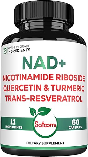 Satoomi Suplemento NAD para mujeres - NAD nicotinamida ribósido resveratrol 900 mg, quercetina, cúrcuma, astrágalo, ginseng, vitamina D3, vitamina C