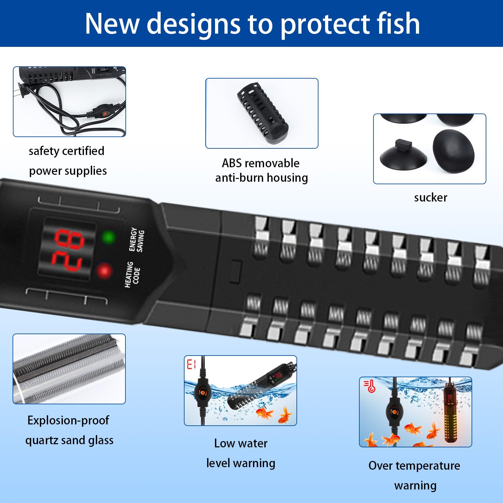POPETPOP Aquariumverwarming, Aquariumverwarming, 50 W, 100 W, 300 W Onderwateraquariumverwarming Traditioneel Glas Met Eu Thermometer 50 W
