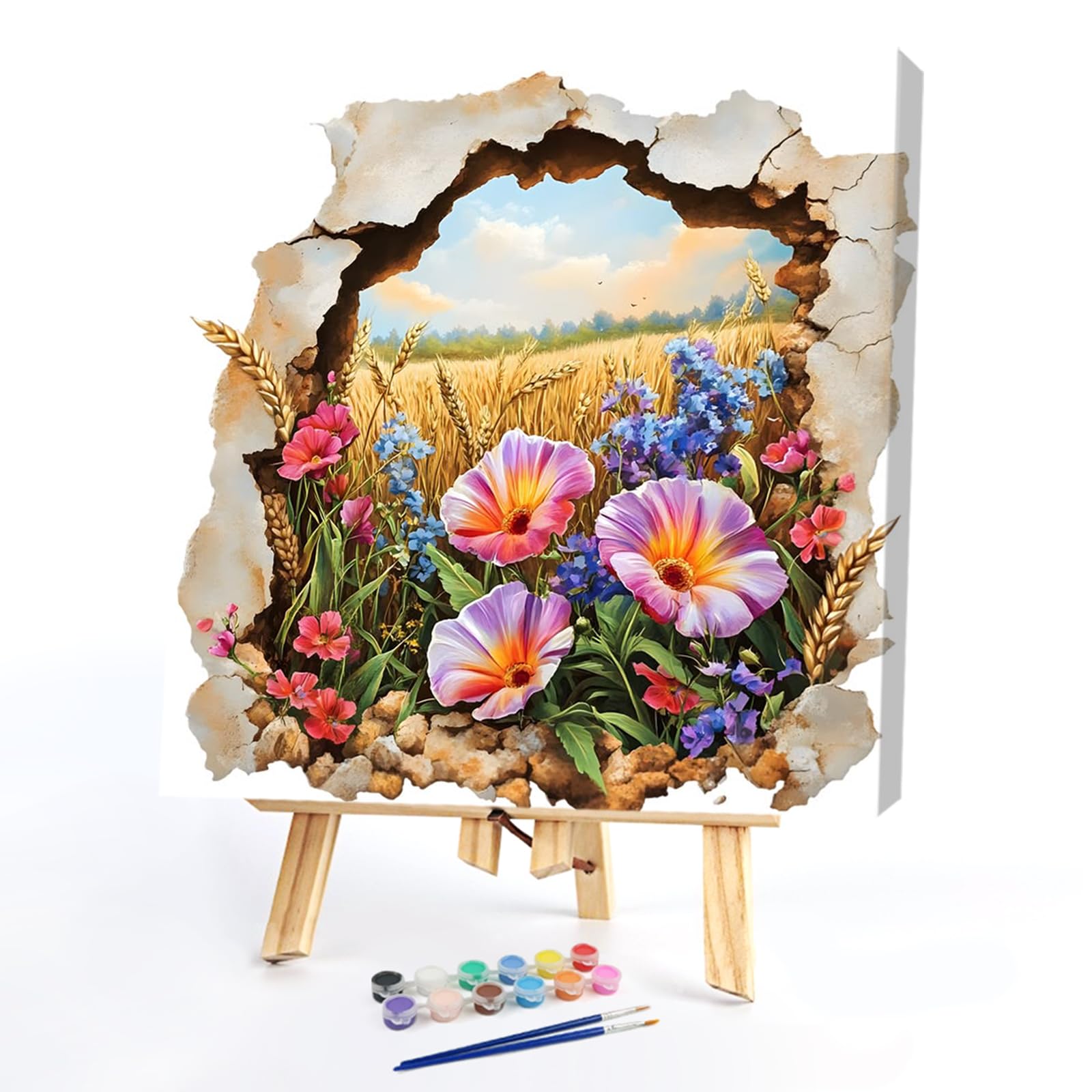 POETRYDRAW DIY Wildflower Paint by Numbers Kit 15.75x15.75 inch Canvas Oil Painting for Beginners & Adults Home Decor Gift