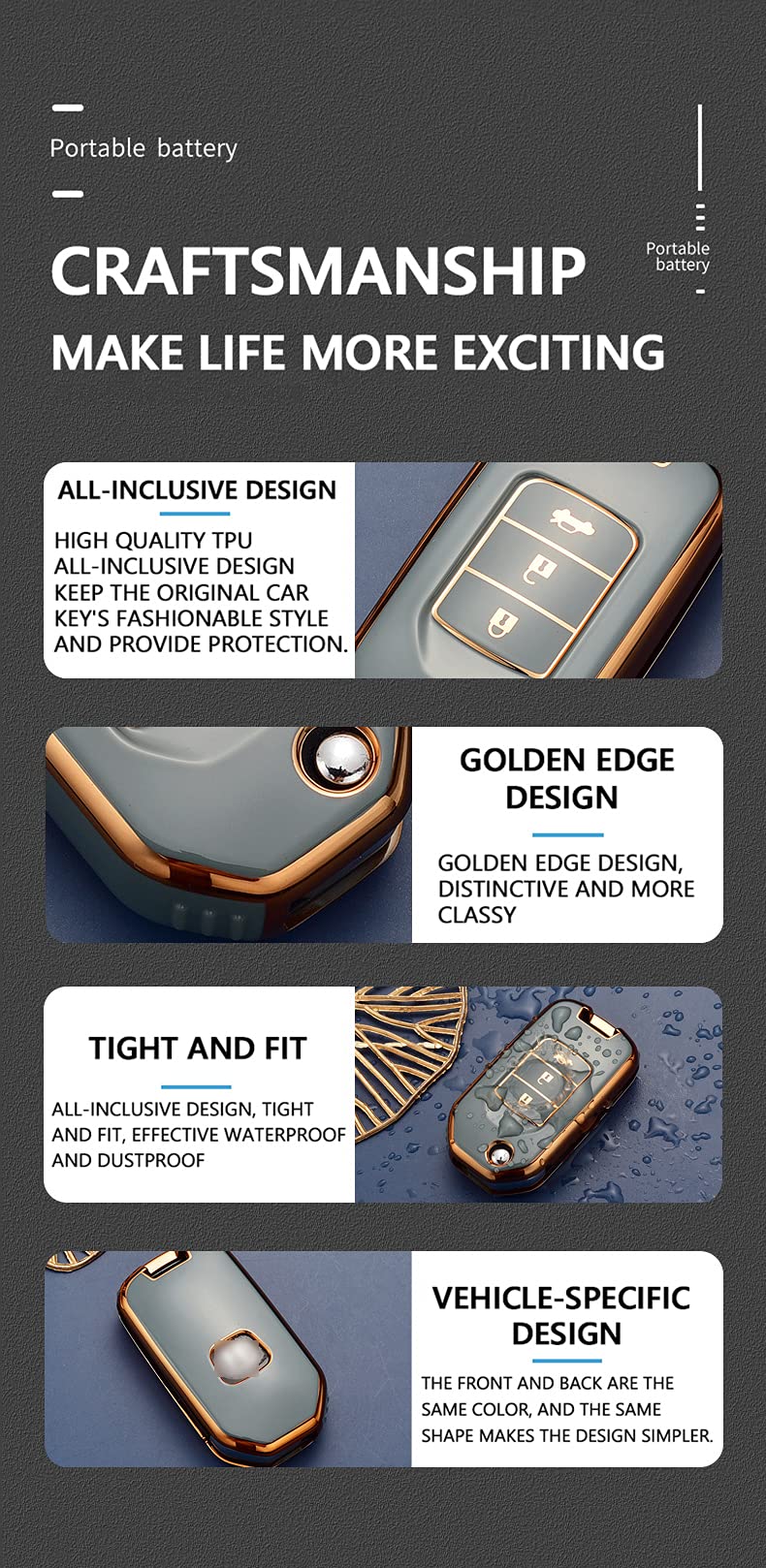 Custodia Per Chiave Auto In Silicone TPU Per Honda - Portachiavi Con Design Linee Dorate - Compatibile Con CR-V, Civic, Jazz, HR-V E Molti Altri
