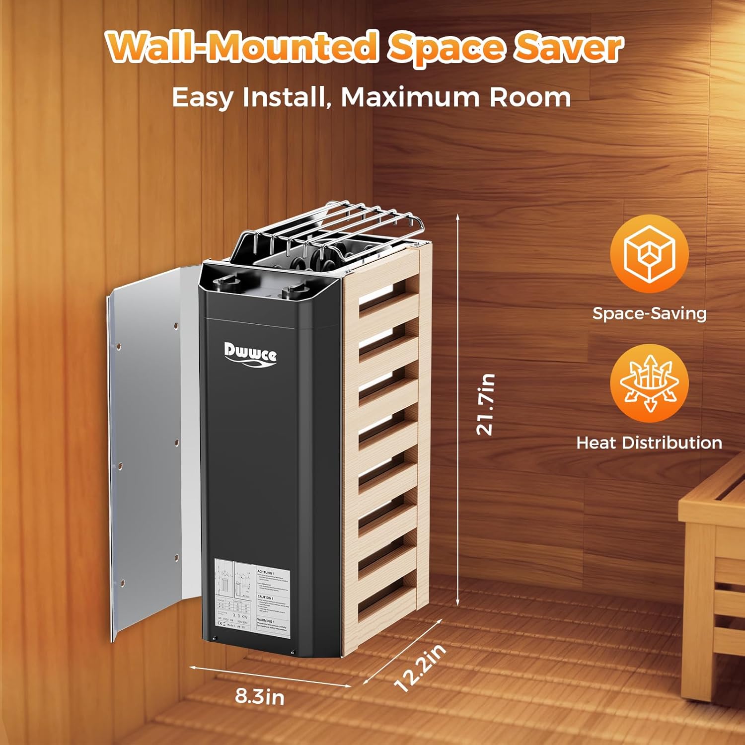 110V Sauna Heater in Plug, 2KW Electric Sauna Heaters Stove, Dry Steam Bath Sauna Stove with 3H Timer and Temp Ajustable for 70-100 Cu.ft Small Sauna Room Home Hotel Spa