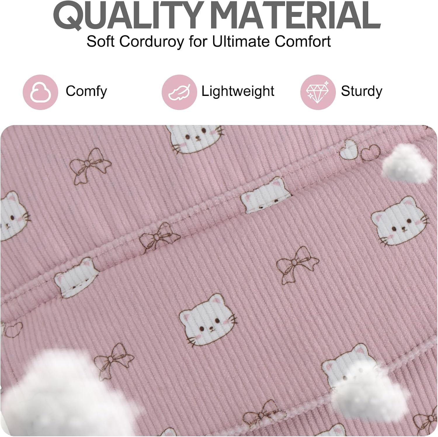 Chase Chic Corduroy Kids Backpack, Cute Aesthetic Plush Bookbag Casual Rucksack Daypack for School Toddler Girls Boys Pink Cat - Image 5