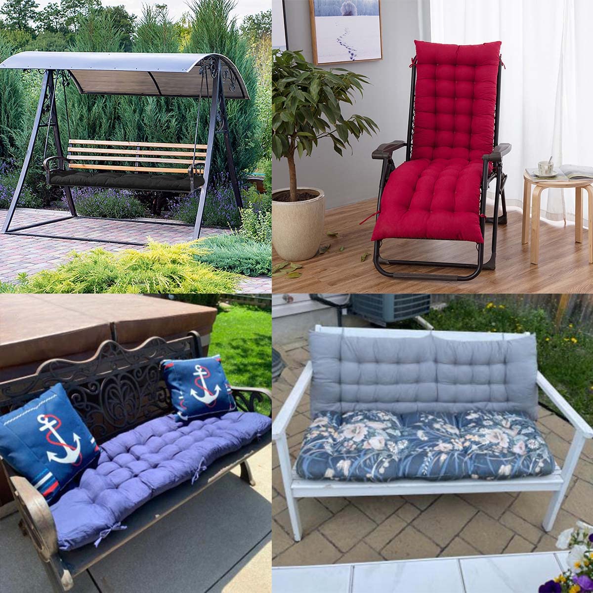 Cuscino per panca a 2/3 posti rettangolare, per interni ed esterni, spesso e morbido, adatto per mobili da giardino, dondoli, chaise longue, sdrai, panche, 100 x 40 cm, grigio