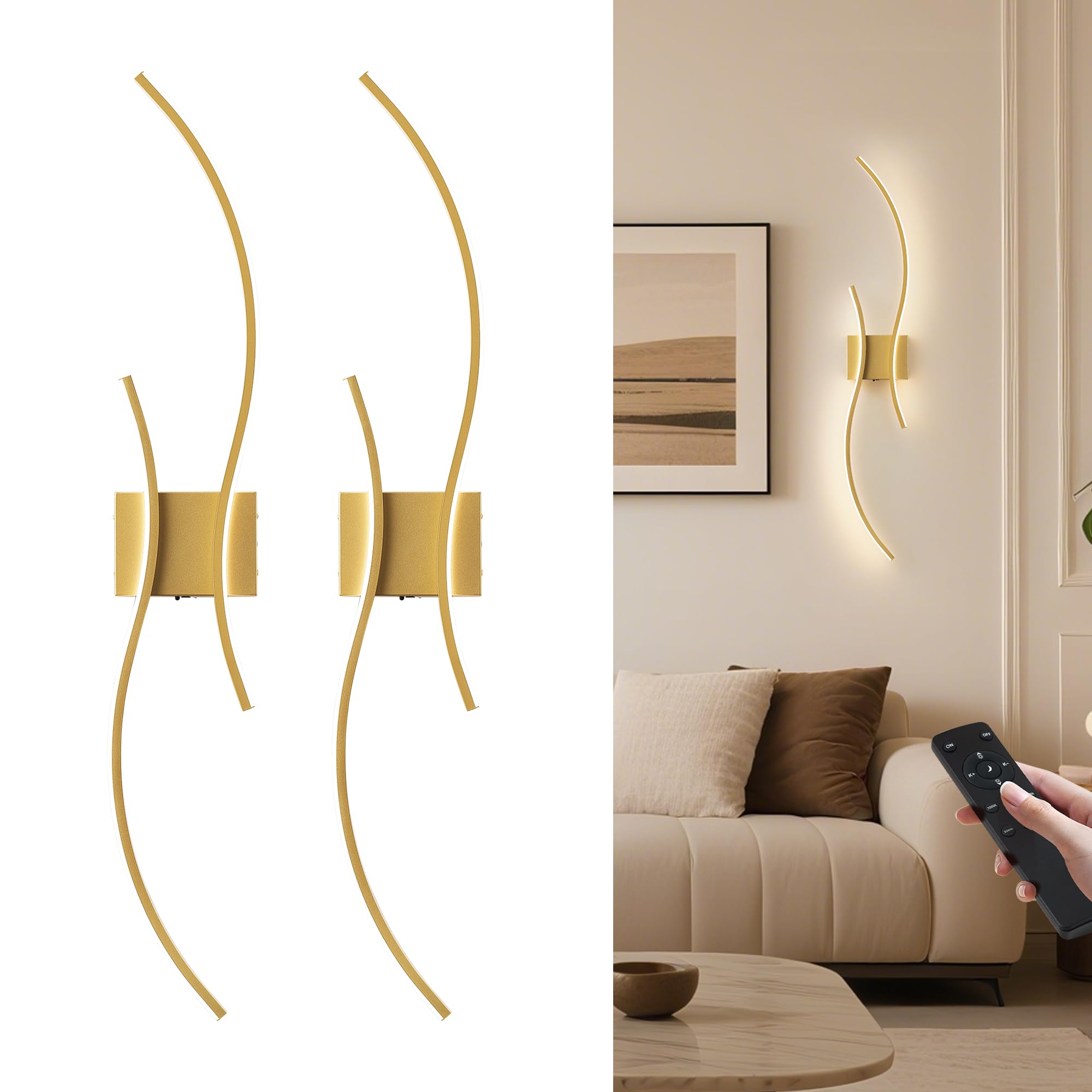 Photo 1 of KARTOOSH Battery Operated Wall Sconces Set of 2, Dimmable 3CCT Gold