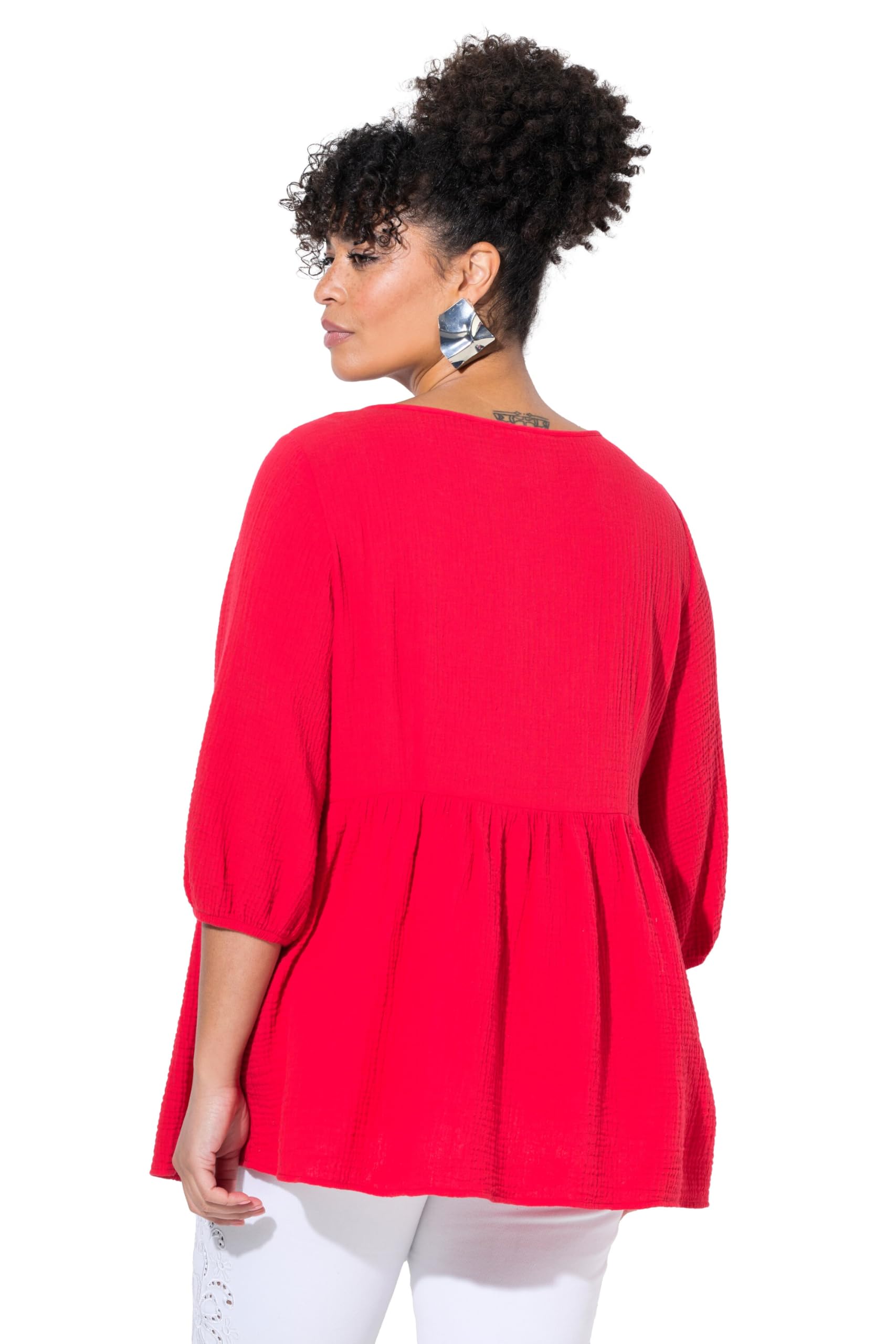 MIAMODA Femme Grandes Tailles Blouse en Mousseline, Couture froncée et Cordons à Nouer en Guise de Fermeture, Coupe évasée 840146