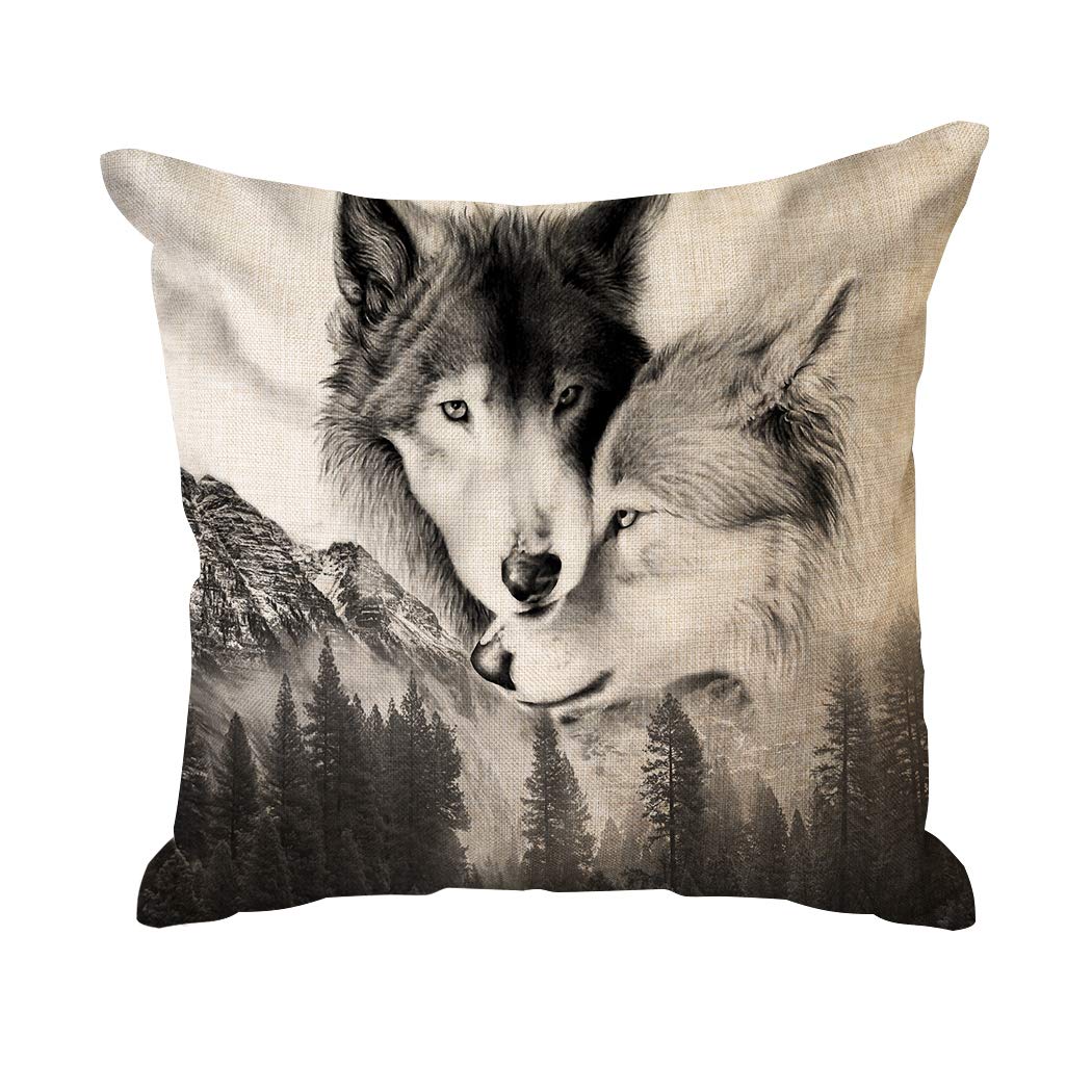 Violetpos Kissenhülle Deko Sofa Zierkissenbezug Auto Zierkissenbezüge Kissenbezüge Kopfkissen Kissen 2 Wölfe Kuscheln Sich Zusammen Liebe 40 x 40 cm