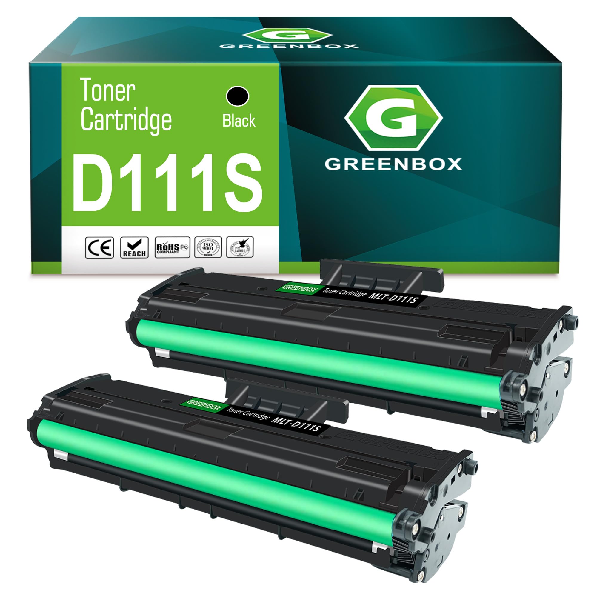 GREENBOX MLTD111S Black Toner Cartridge Replcement for Samsung 111S MLT-D111S MLTD111S MLT111S for Xpress M2020 M2020W M2022 M2022W M2070 M2070W M2070F M2070FW M2024W Printer, 2-Pack, 1,000 Pages