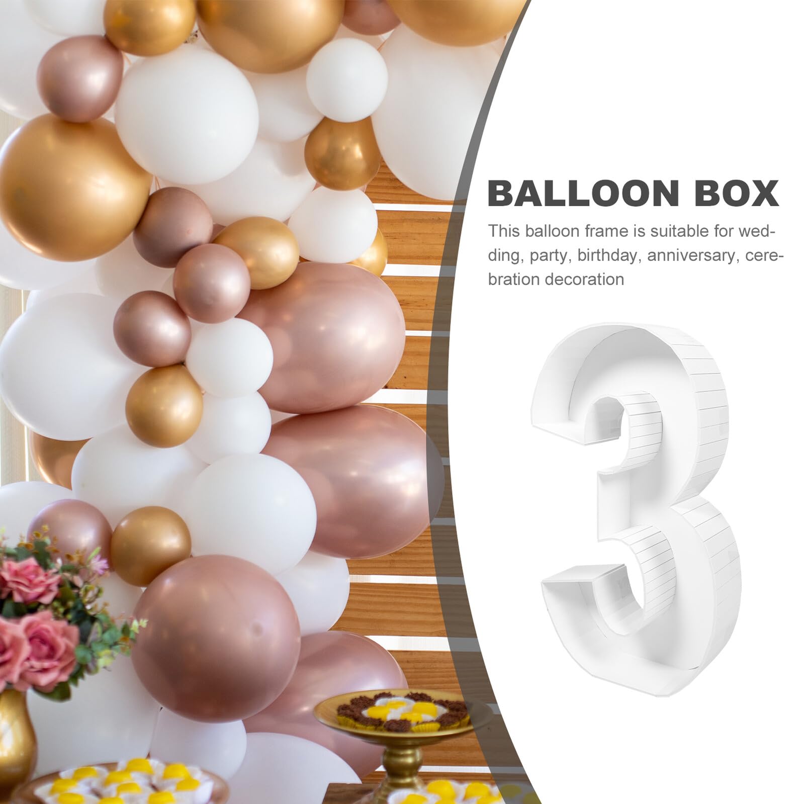 SHINEOFI Zahlenschild Ballonrahmen Zahl 3 3D Ballonbox Partydekoration für Geburtstage Hochzeiten Jubiläen mit Befüllbarem Rahmen