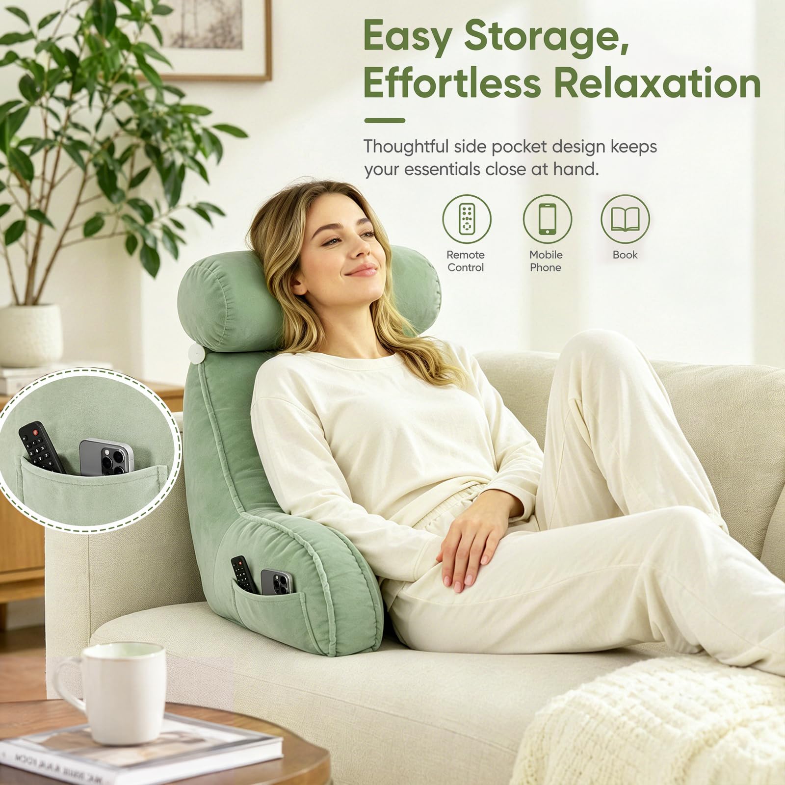 Cuscino per la schiena, cuscino da lettura extra grande con custodia rimovibile, cuscino ergonomico per letto/divano, adatto per guardare la TV, leggere e giocare con i telefoni cellulari a letto