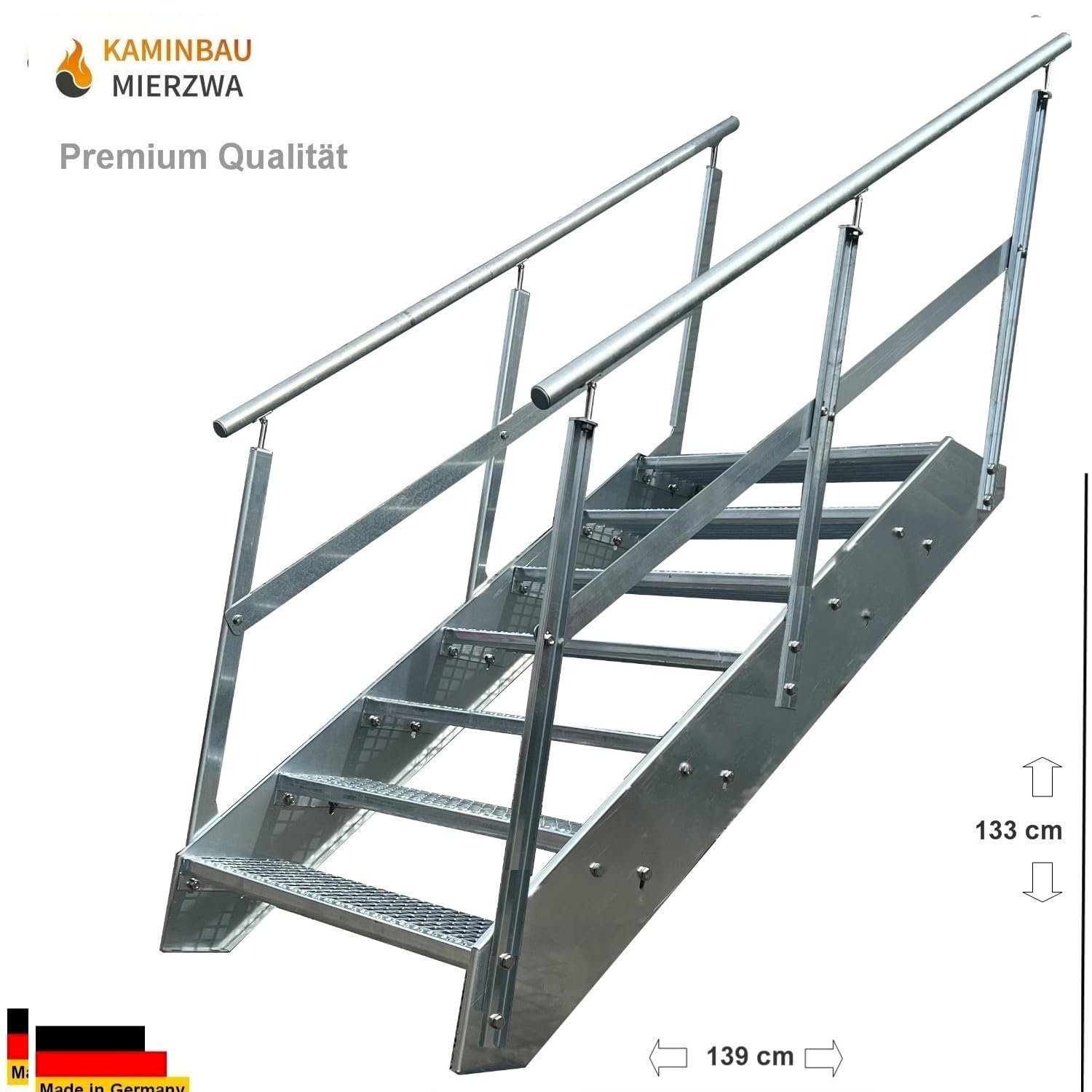Scale con griglia in acciaio Premium 7 Gradini Completamente zincata con ringhiera su entrambi i lati - Dimensioni (L x L x H) 139cm x 100cm x 133cm, Galvanizzato