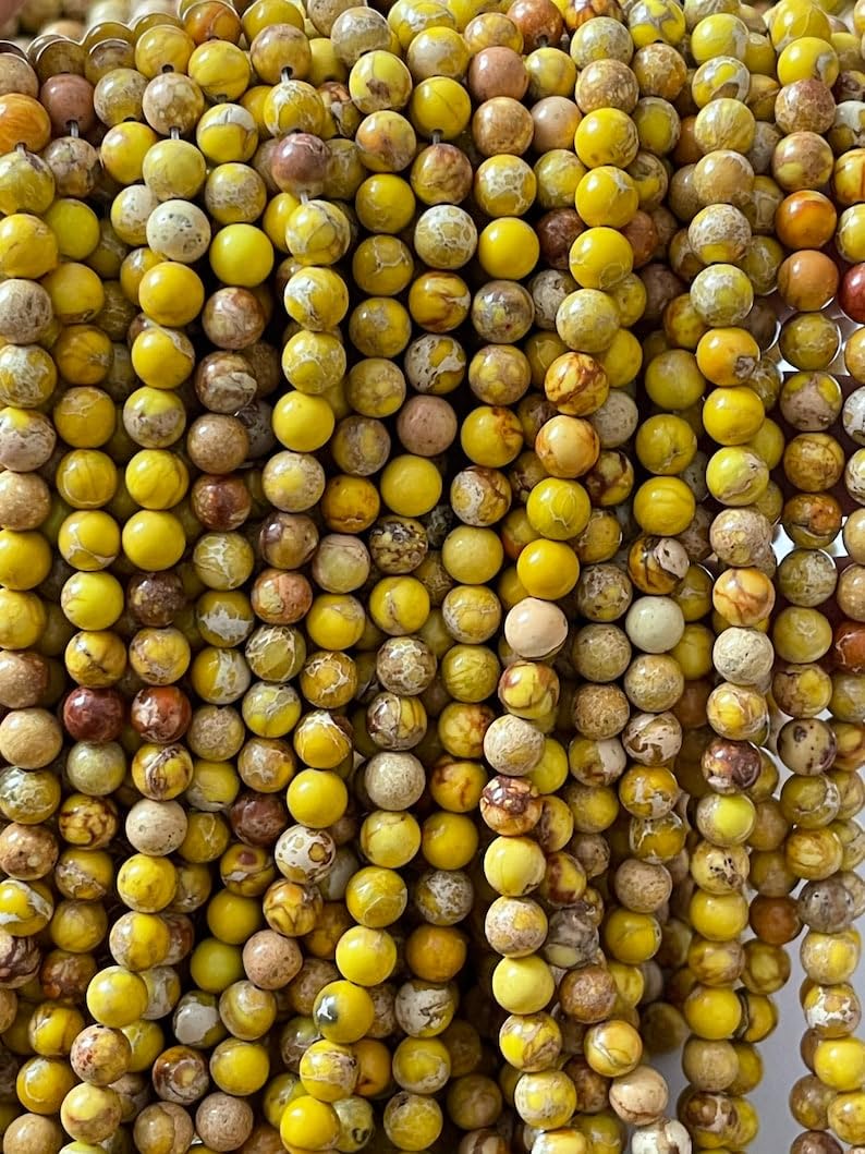 Jaspe naturel jaune : perles rondes lisses de 6mm pour la création de bracelets