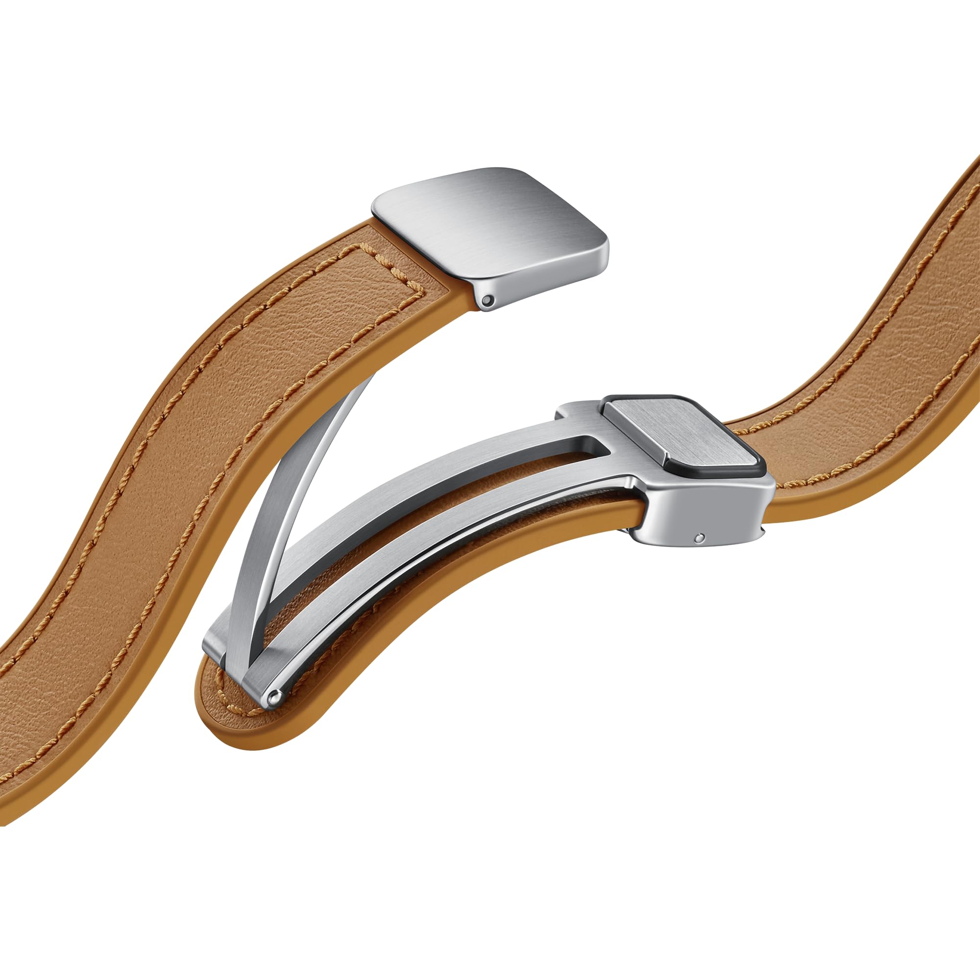 Samsung D-Buckle Hybrid Eco-Leather Band (Slim, S/M) ET-SHR93 für die Galaxy Watch6, Uhrenarmband, Original Armband, D-Buckle, Lederimitat, Fluorkautschuk, anpassbare Faltschließe, elegant, Camel