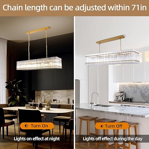 Miniatura 3 de Candelabro moderno de cristal dorado, candelabros de 55 pulgadas para comedor, lámpara rectangular de vidrio ondulado de agua, lámpara ajustable