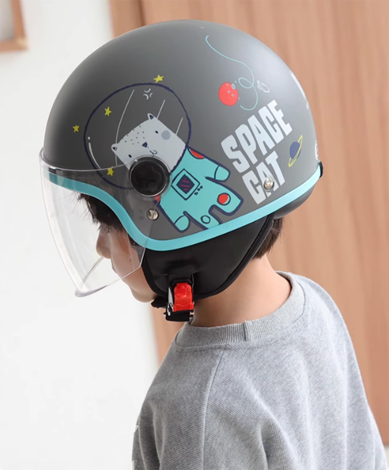 Simpatico casco integrale da moto per bambini, casco da skateboard per sport all'aria aperta per bambini e ragazze, casco per scooter elettrico omologato DOT/ECE con visiera parasole C,48-54CM