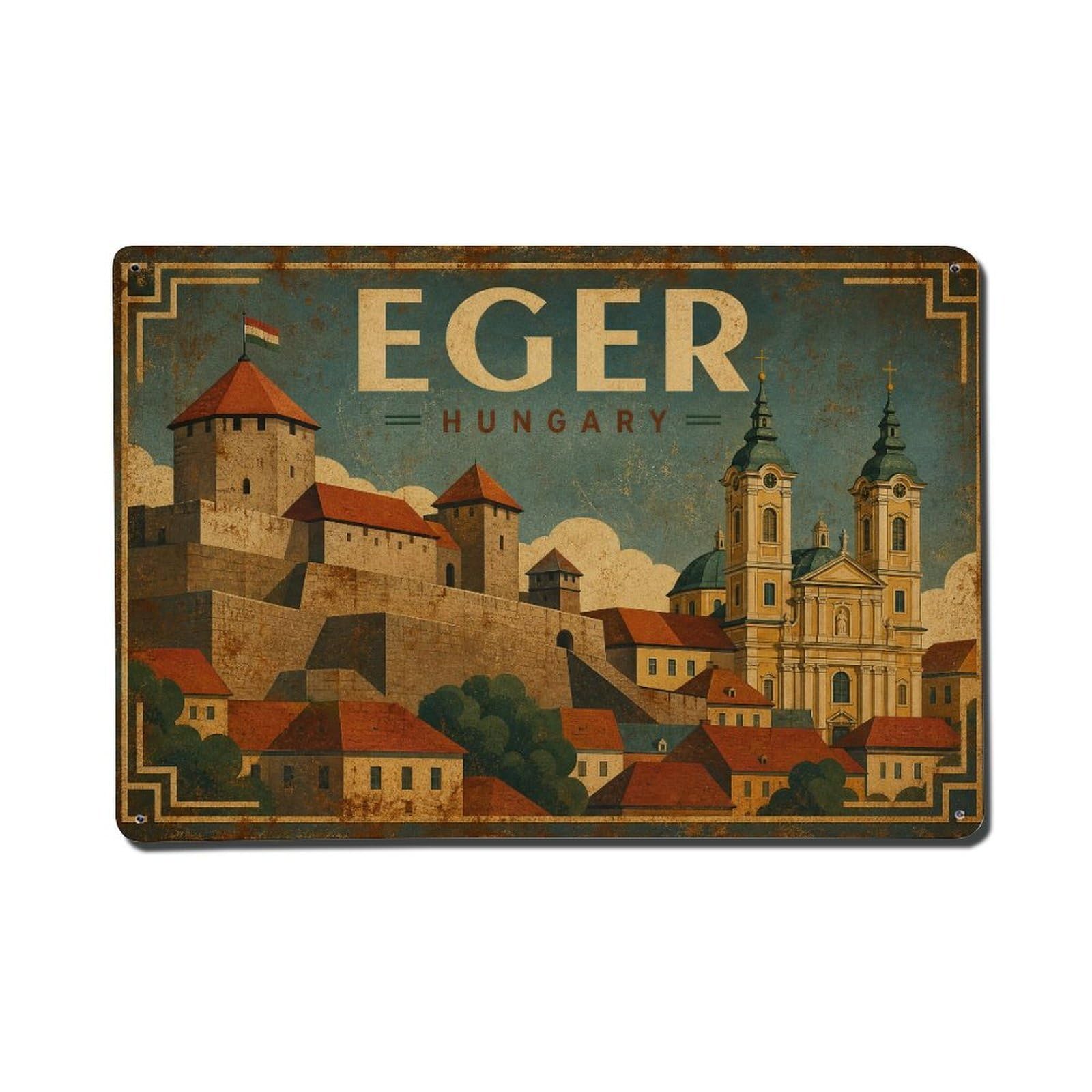 Metal Tin Sign Travel Vintage Hungary Eger