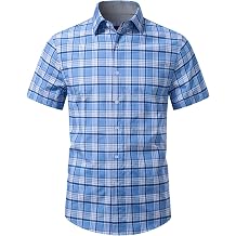 Mens Plaid Button Down Shirts Cotton Short Sleeve Dress Shirts Lightweight Casual Dress Shirts