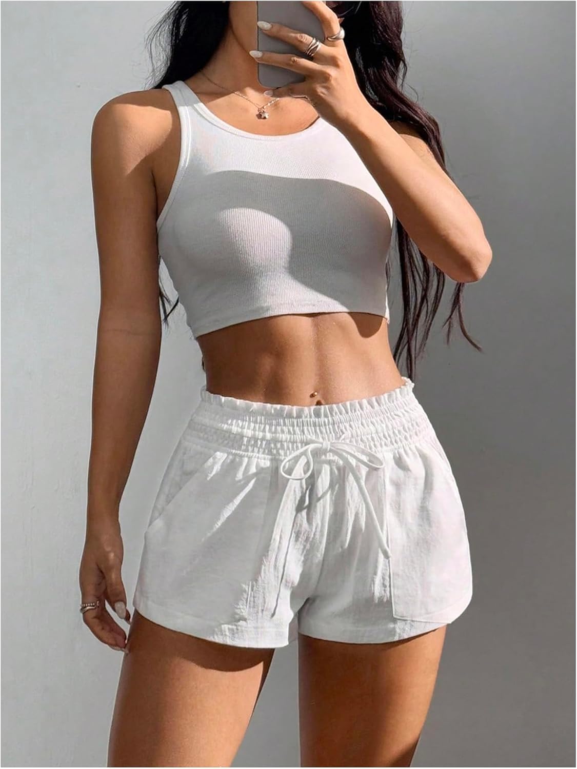 SOLY HUX Women's Wide Leg Mini Shorts Summer Drawstring Elastic Waist Shorts with Pocket - Image 5